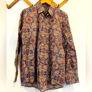 Alan Flusser - Button Down Collar - Long Sleeve -Large - Men's Paisley Retro